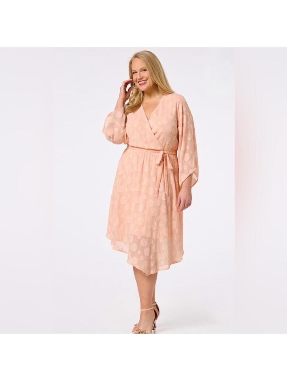 :) Francesca's Wrap Dress Polka Dot Tie Waist Long Sleeve Peach Small [COPY]